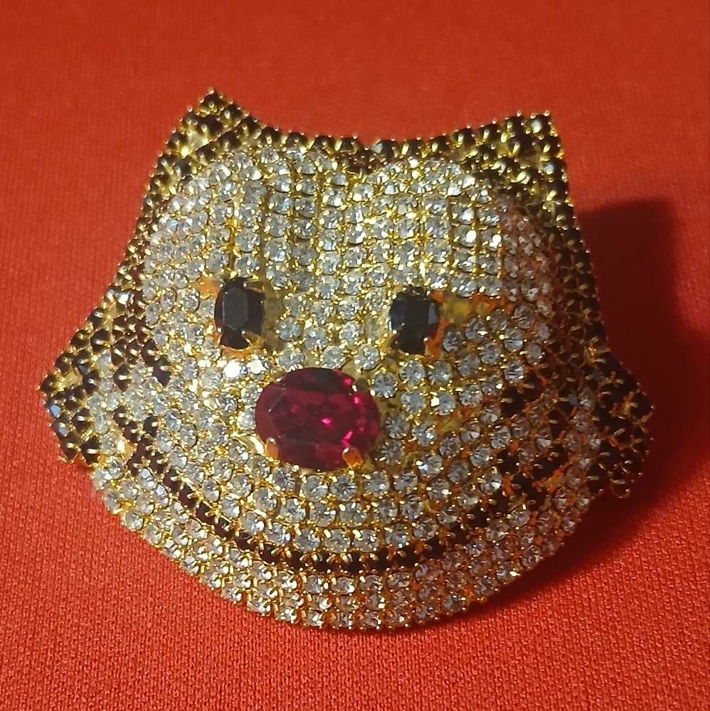 Gold plated Felix the cat Swarovski crystal pin, brooch